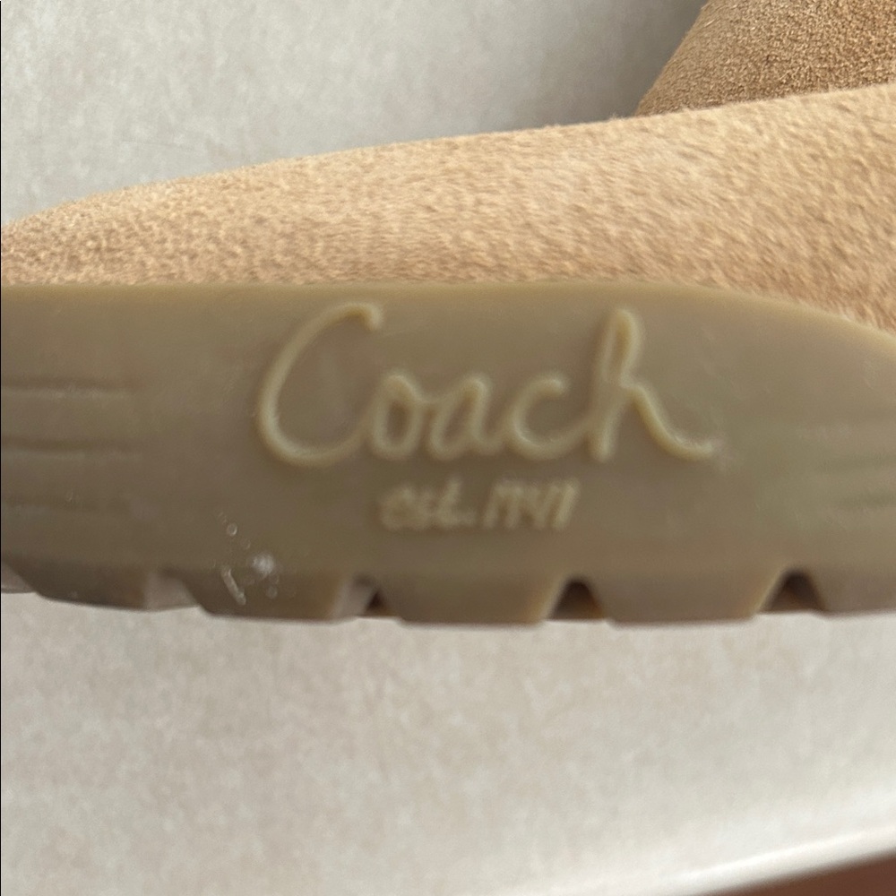 Coach Tan Boots with Multicolor Knit Cuffs - Picture 4 of 5